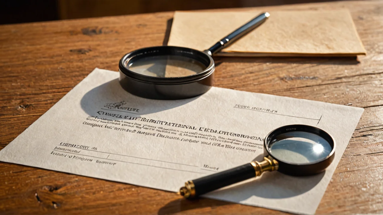 Licence documents with an official seal and magnifying glass