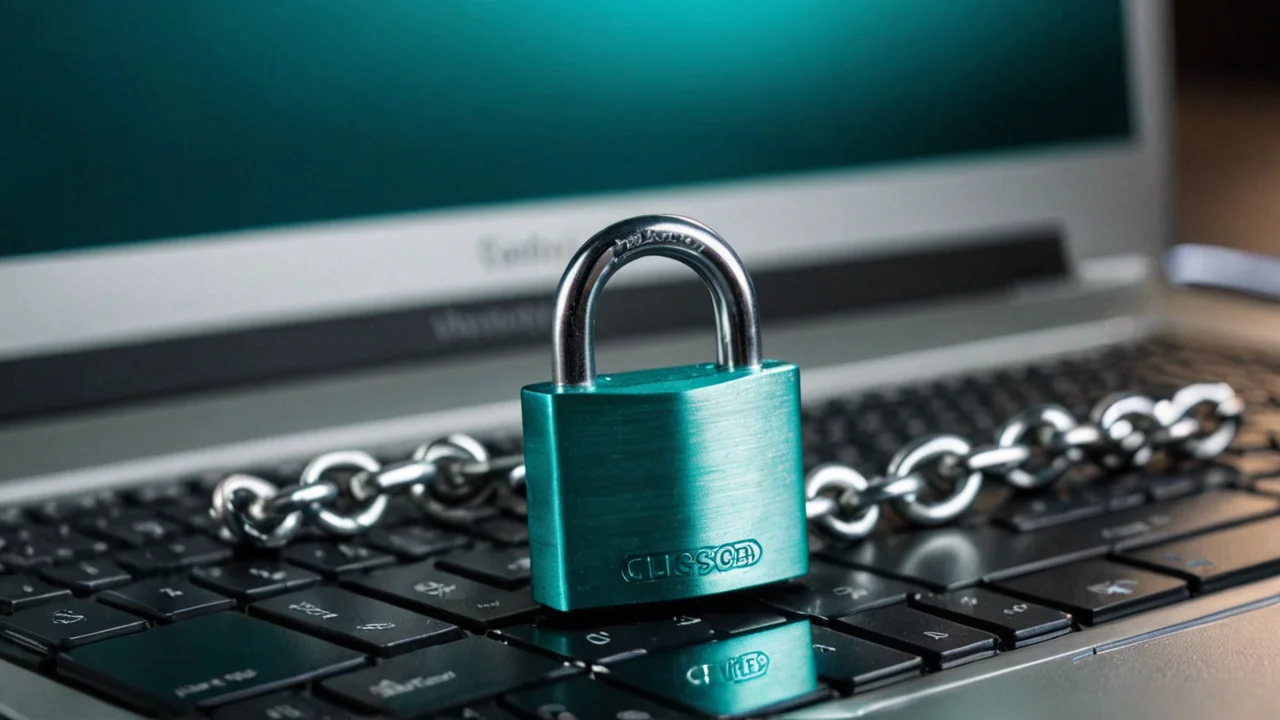 Padlock resting on a laptop keyboard