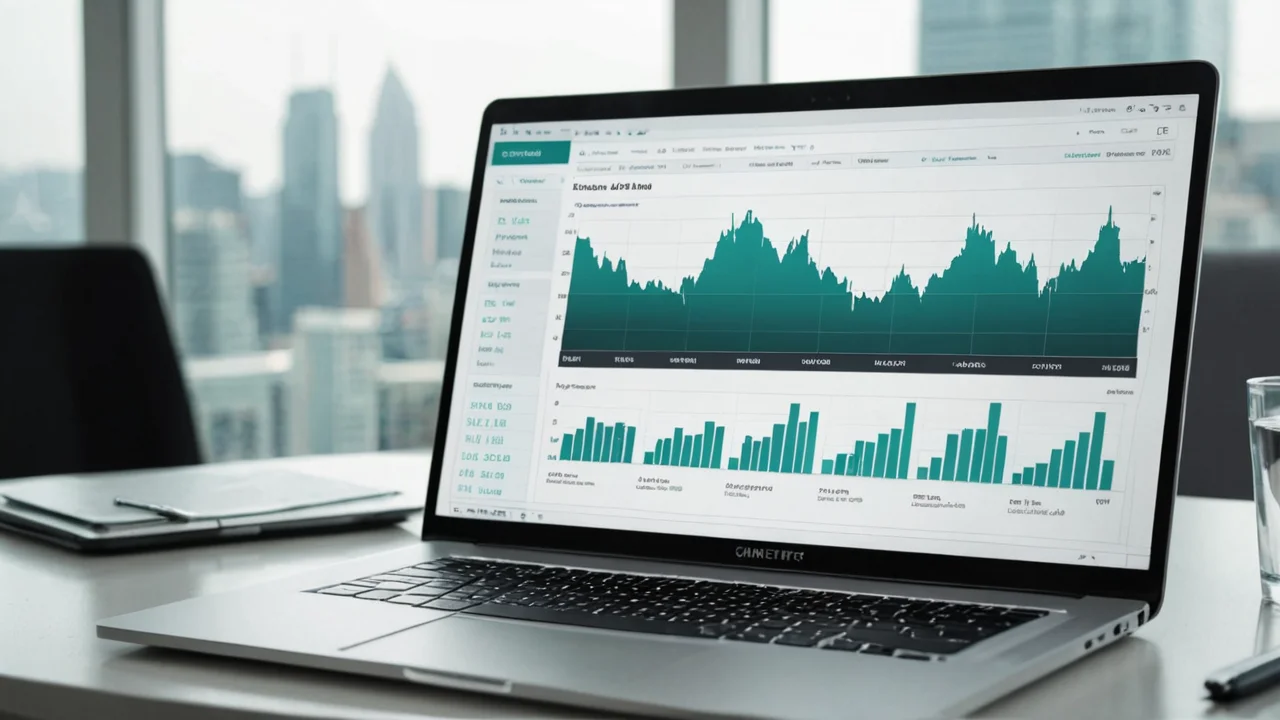Trading charts on a laptop screen