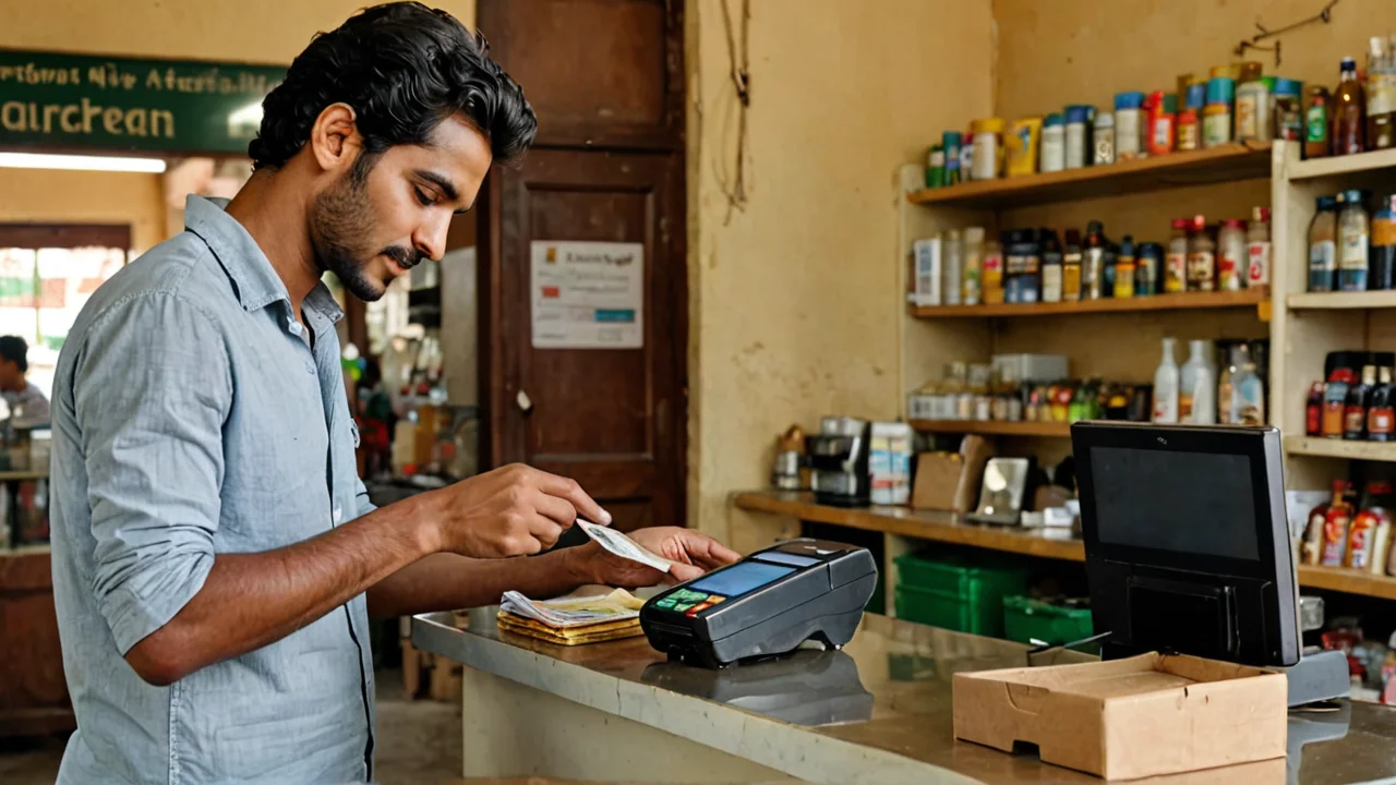 Making a mobile payment at a shop counter