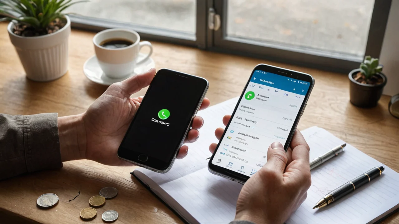 Trading app open on a smartphone beside coins