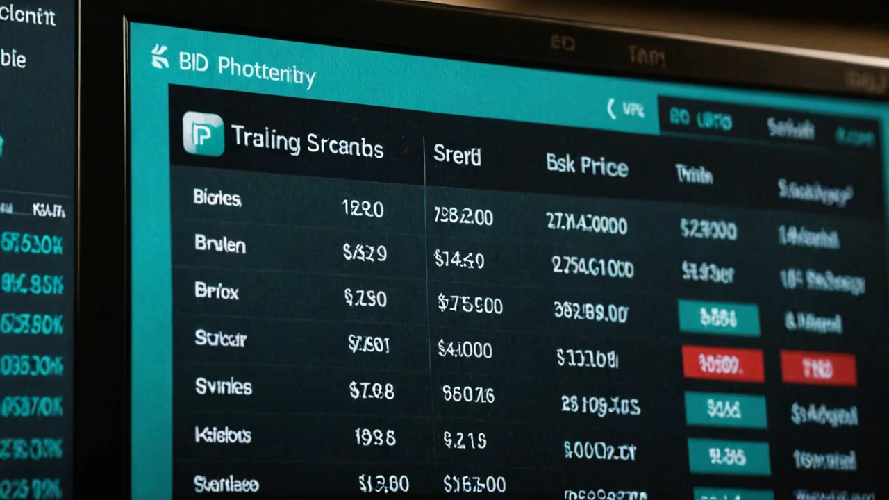 Close-up of bid and ask prices on a trading screen