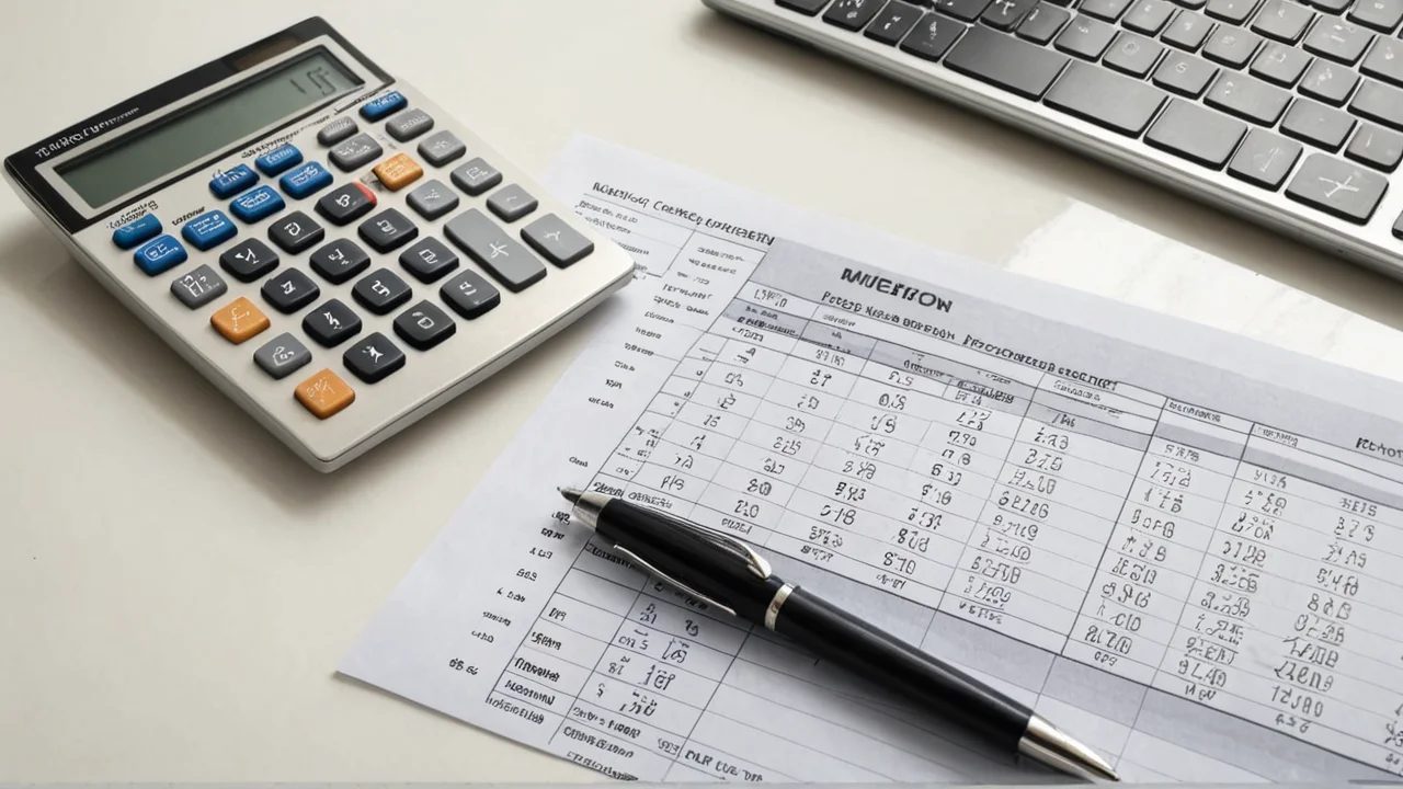 Calculator and spreadsheet of trading costs on a desk